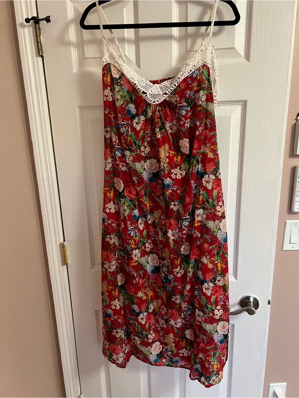 Red Floral Lace-Trim Chemise Slip